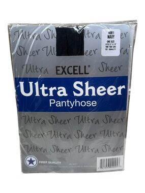 Excell Ultra Sheer Pantyhose 100% Nylon First Quality One Size Navy 100-160